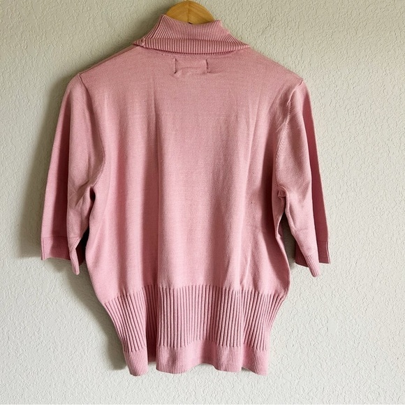 Nouveaux Silk Blend Turtleneck Short Sleeve Ribbed Pink Size L - Picture 4 of 8